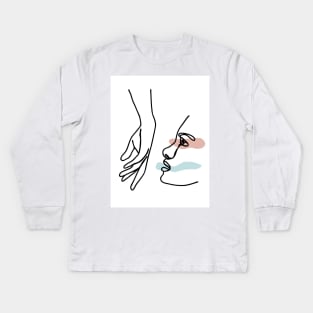 Minimal Line Drawing Hand Kiss Kids Long Sleeve T-Shirt